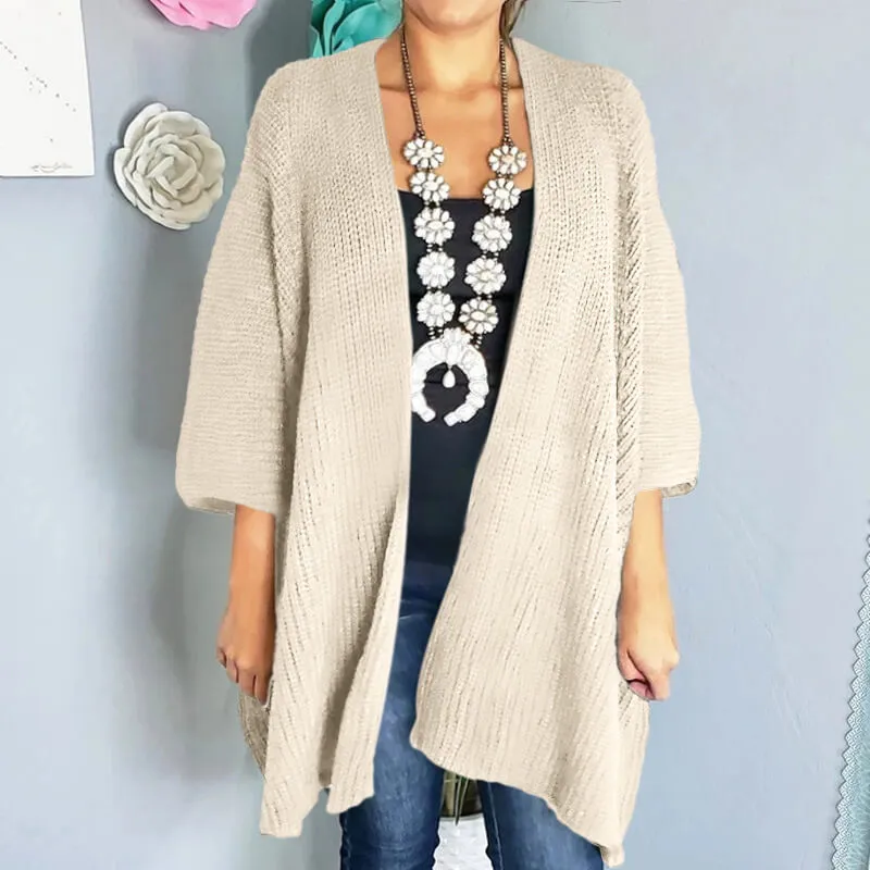 3/4 Sleeve Pure Color Knit Cardigan Sweater