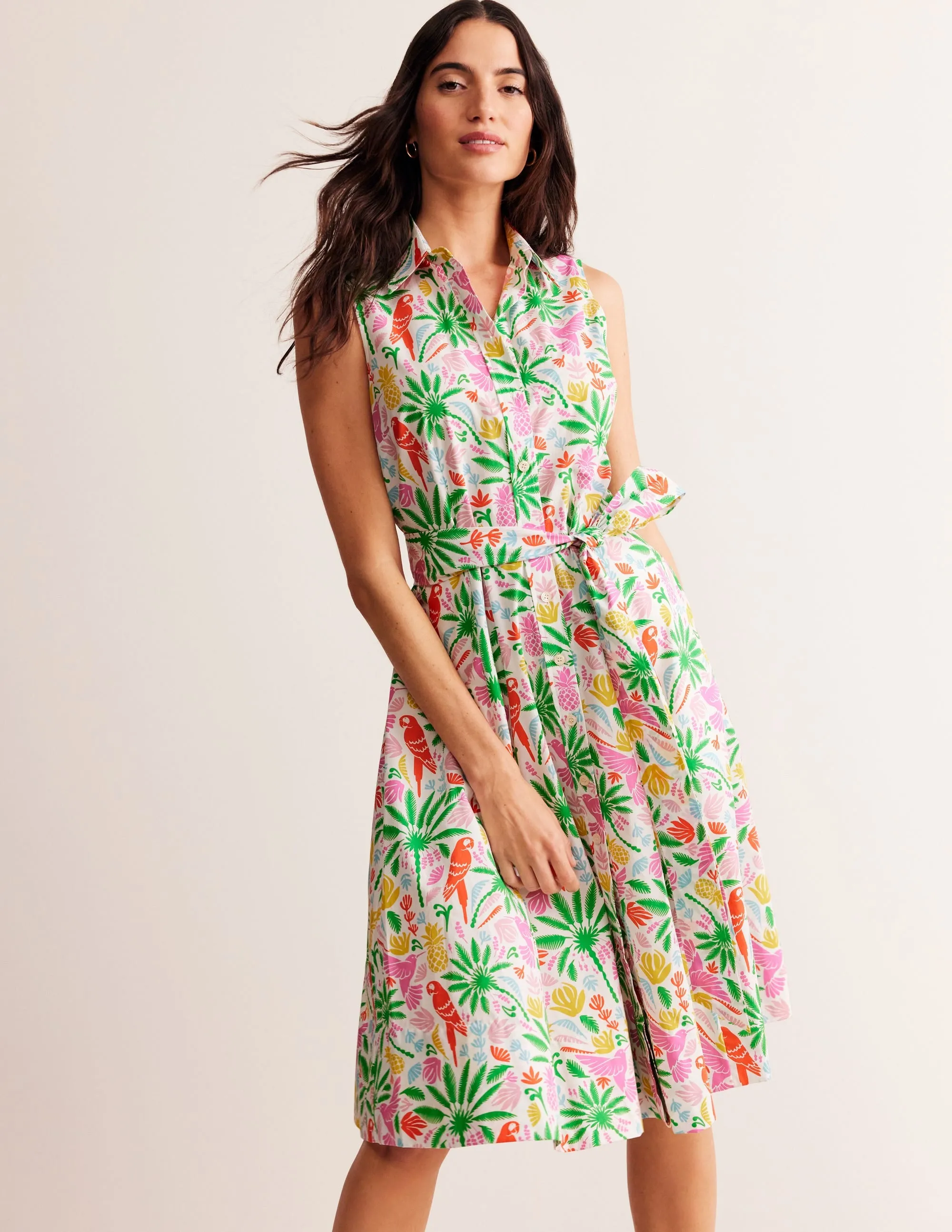 Amy Sleeveless Shirt Dress-Multi, Tropical Paradise