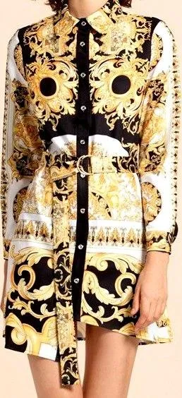 Baroque Print Asymmetrical Shirt Dress