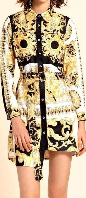 Baroque Print Asymmetrical Shirt Dress