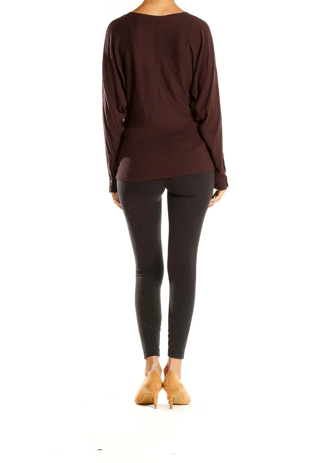 Brown V-Neck Long Sleeve Knit Sweater