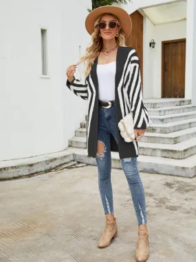 Cardigans - Diamond Stripe Print Long Knit