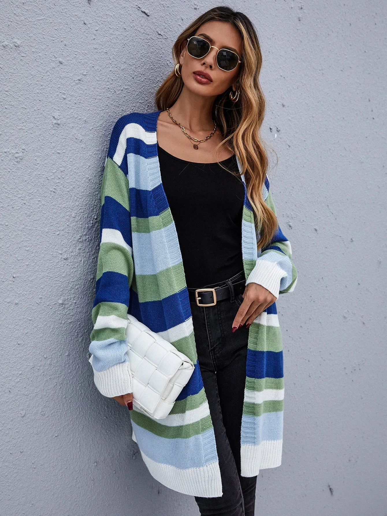 Casual Colorblock Long Sleeve Short Women Cardigan