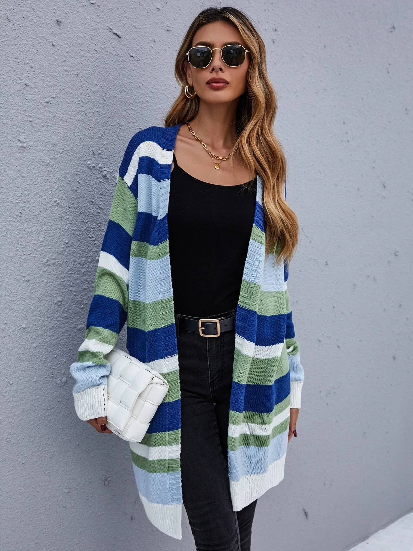 Casual Colorblock Long Sleeve Short Women Cardigan