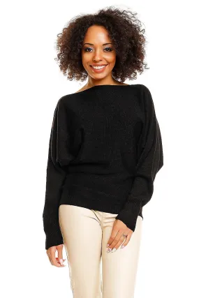 Chic Oversized Batwing Kimono Sweater with Elegant Boat Neck