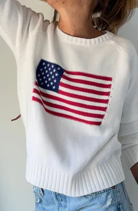 Chunky Campus Flag Sweater - White