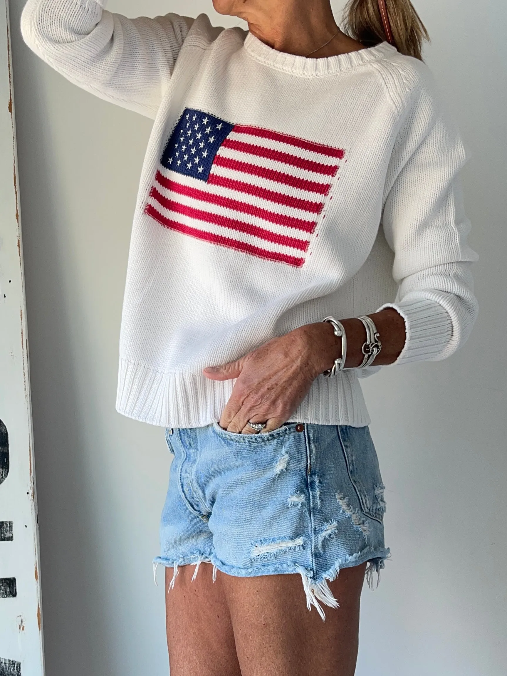 Chunky Campus Flag Sweater - White