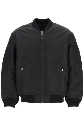 CLASSIC BLACK NYLON BOMBER JACKET WITH ZIP AND SIDE POCKETS