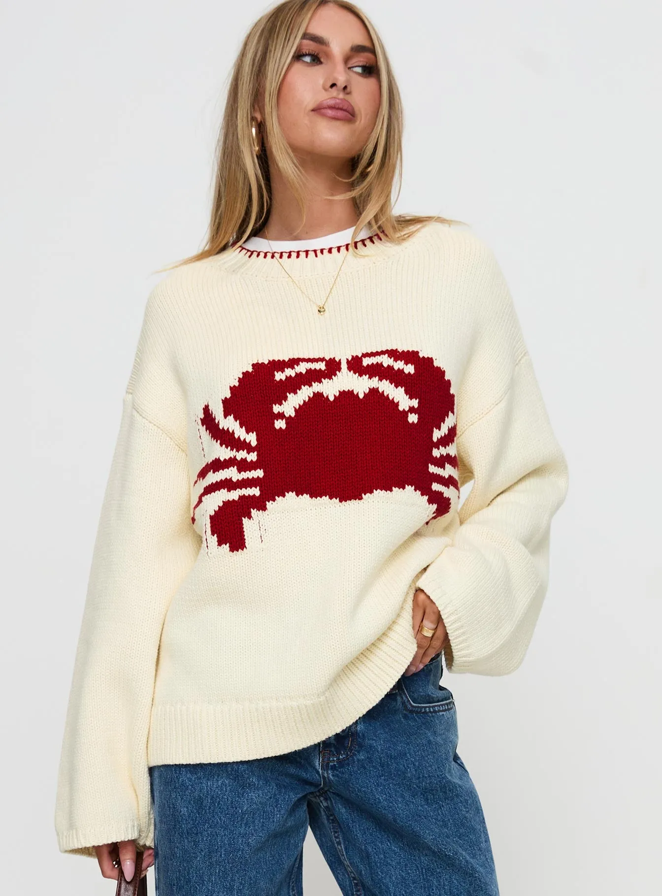 Coastlines Knit Sweater Cream / Red