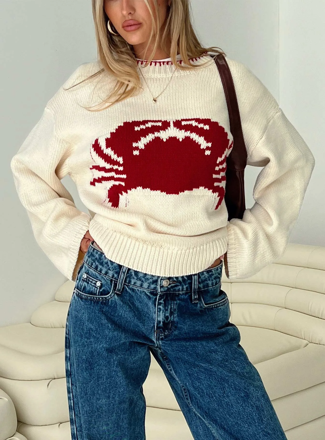 Coastlines Knit Sweater Cream / Red