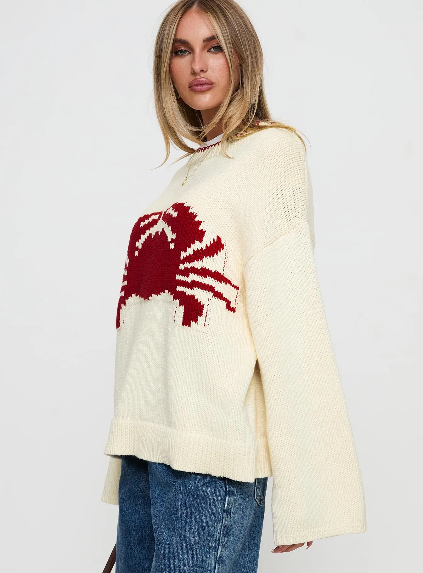 Coastlines Knit Sweater Cream / Red