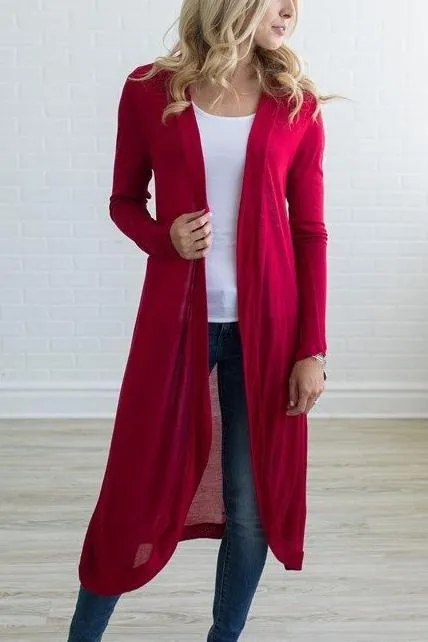 Collarless  Plain  Long Sleeve Cardigans