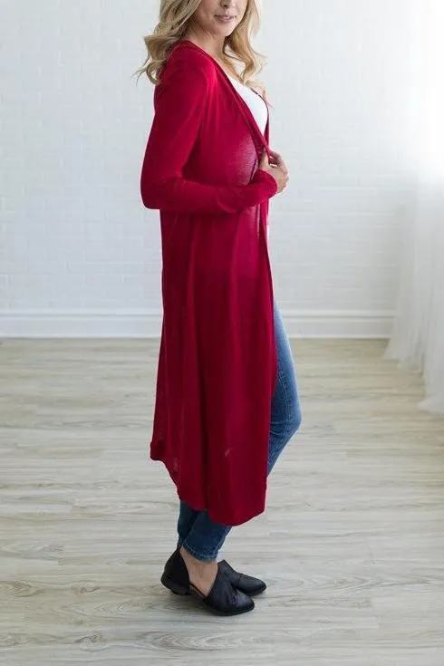 Collarless  Plain  Long Sleeve Cardigans