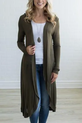 Collarless  Plain  Long Sleeve Cardigans