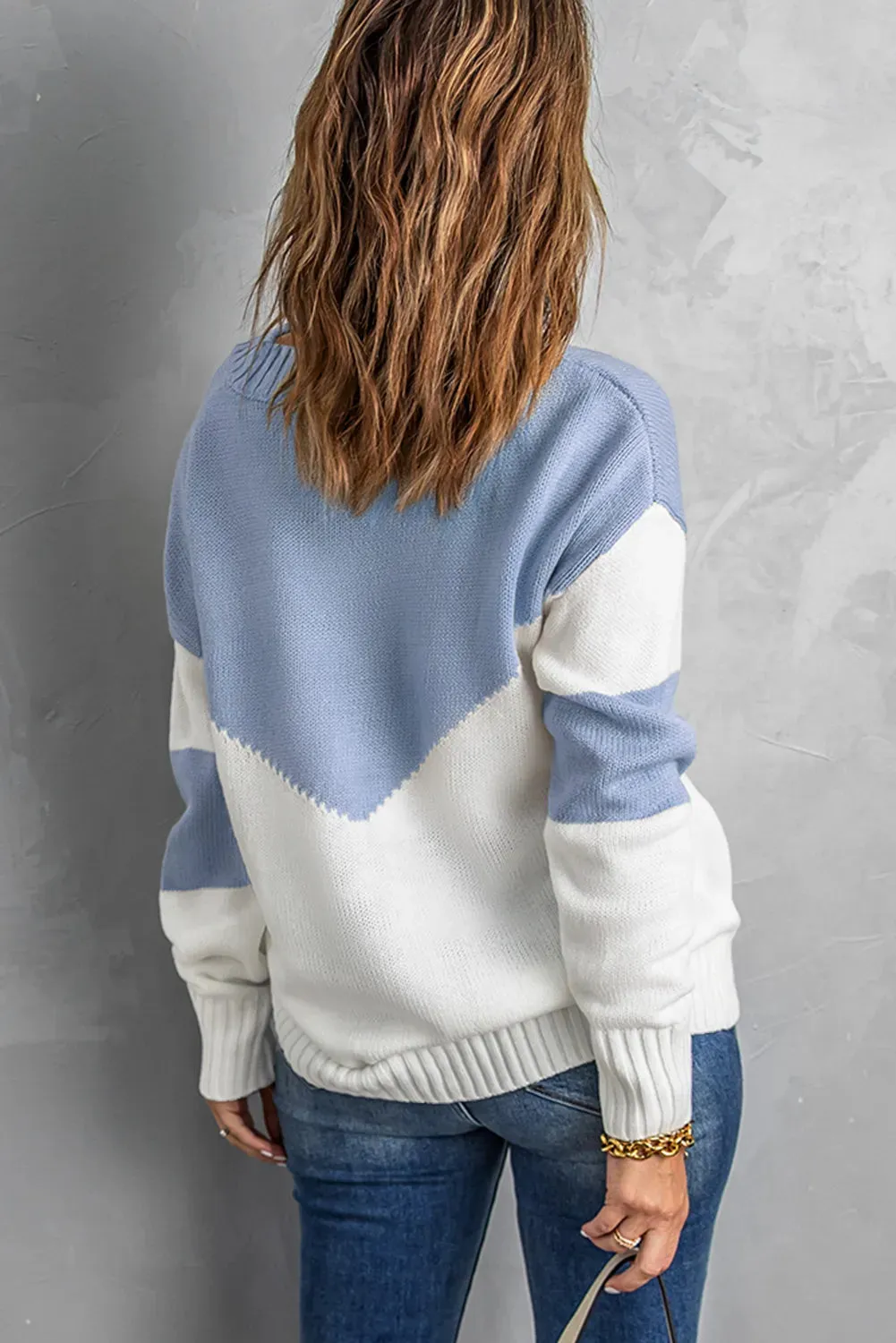 Colorblock V Neck Casual Sweater