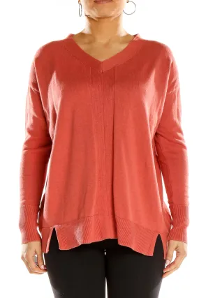 Coral V-Neck Long Sleeve Knit Sweater