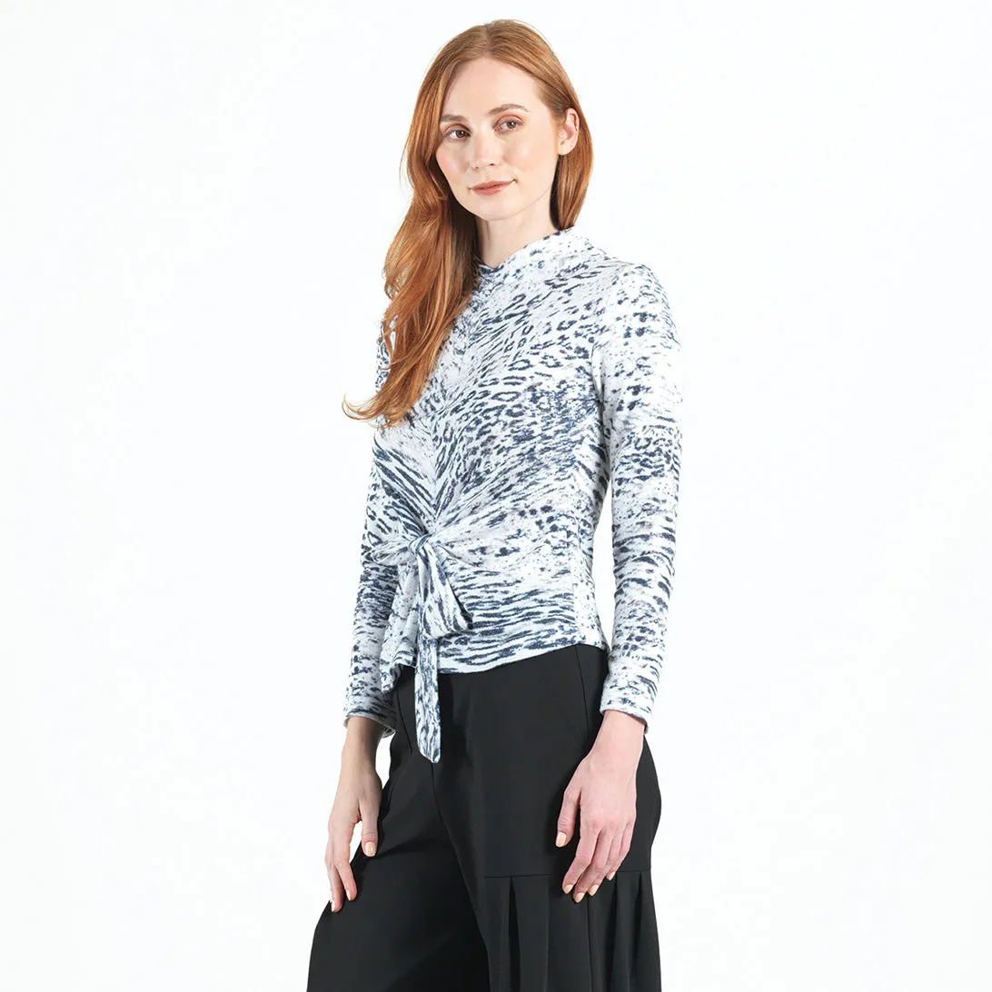 Cozy Shimmer Texture - Center Front Tie Sweater Top - Snow Leopard - Limited Sizes!