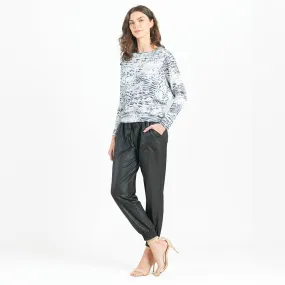 Cozy Shimmer Texture - Dolman Sleeve Sweater Top - Snow Leopard