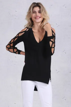 Cross Sleeve V-Neck Sweater Of Cotton