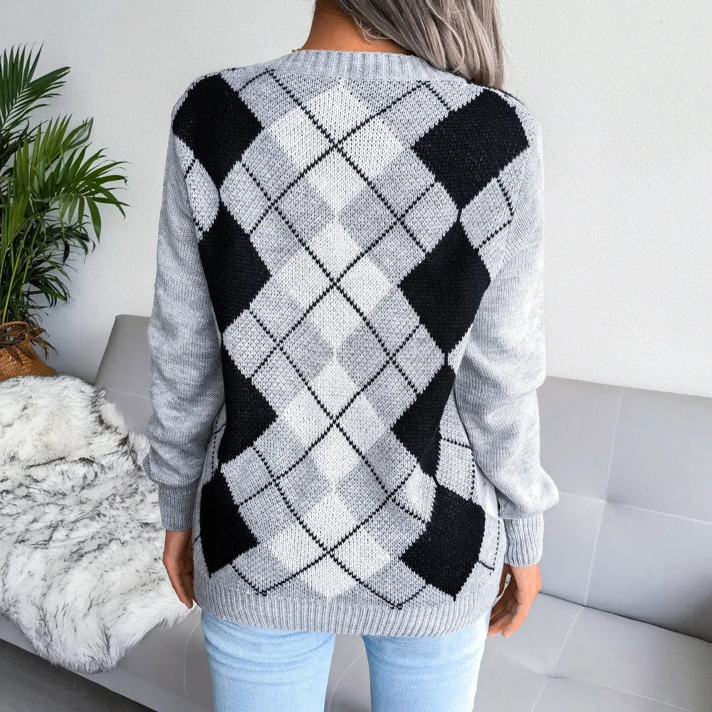 Diamond V Neck Casual Sweaters Clothing