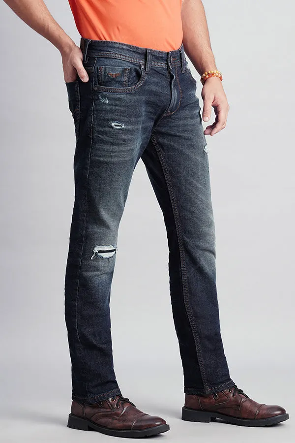 Dk Blue 5 Pocket Mid-Rise Slim Fit Jeans