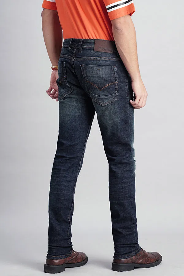 Dk Blue 5 Pocket Mid-Rise Slim Fit Jeans