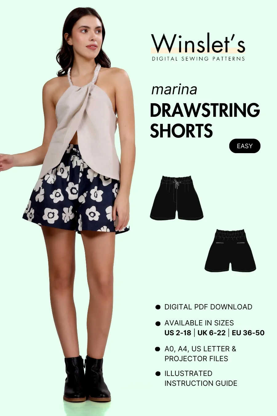 Drawstring Shorts Sewing Pattern 'Marina'