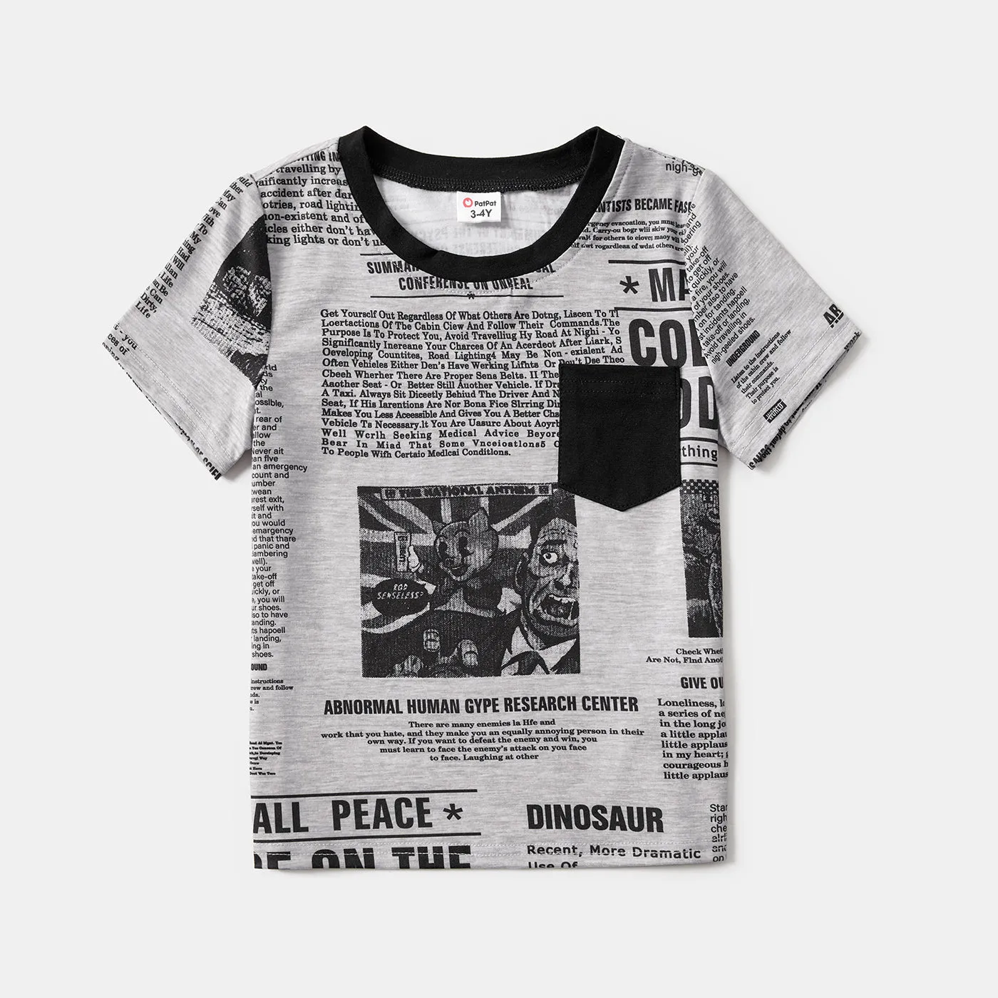 Family Matching Newspaper Print V Neck Short-sleeve Twist Knot Bodycon Dresses and T-shirts Sets