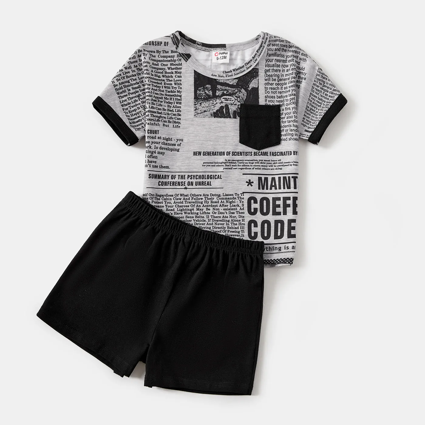 Family Matching Newspaper Print V Neck Short-sleeve Twist Knot Bodycon Dresses and T-shirts Sets