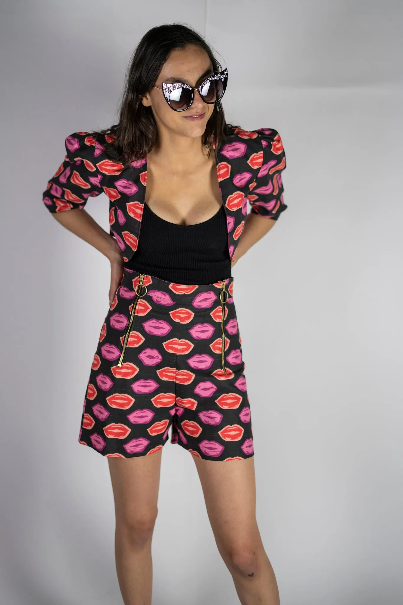 Forgotten Saints LA "Lips like Sugar" Double zip shorts and Bolero Set