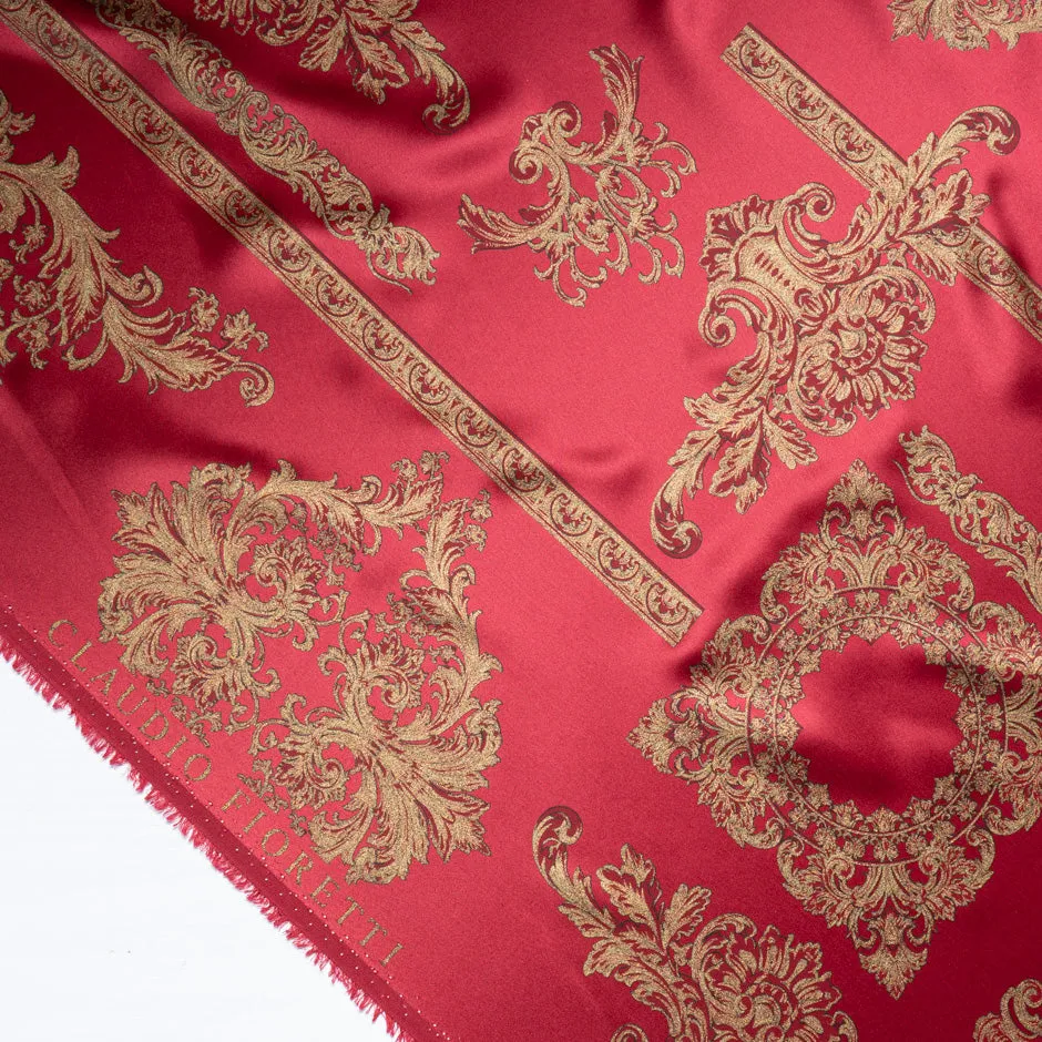 Gold Laminated Garnet Red Printed Silk