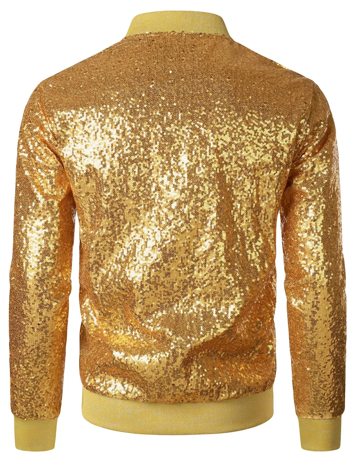 Gold Men's Sequin Long Sleeve Bomber Jacket