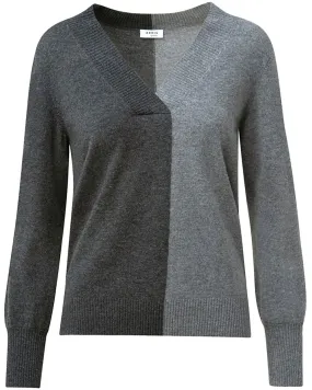 Granite and Charcoal Split Color V Neck Pullover