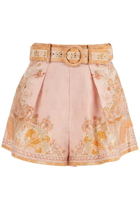 HIGH-WAISTED FLORAL CREAM LINEN SHORTS