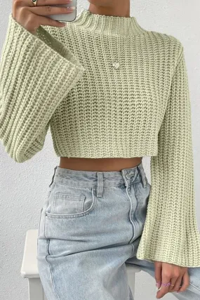 HWR1196 Cropped Bell Sleeve Sweater