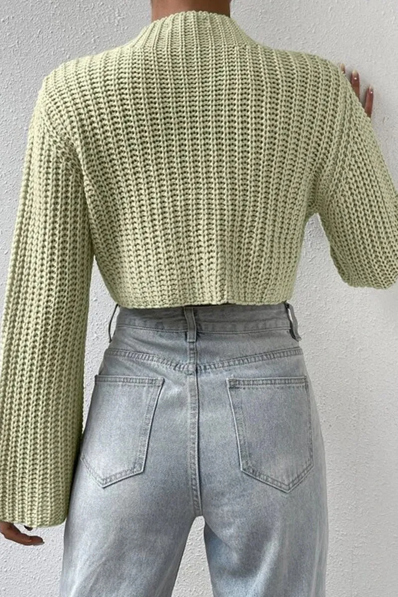 HWR1196 Cropped Bell Sleeve Sweater