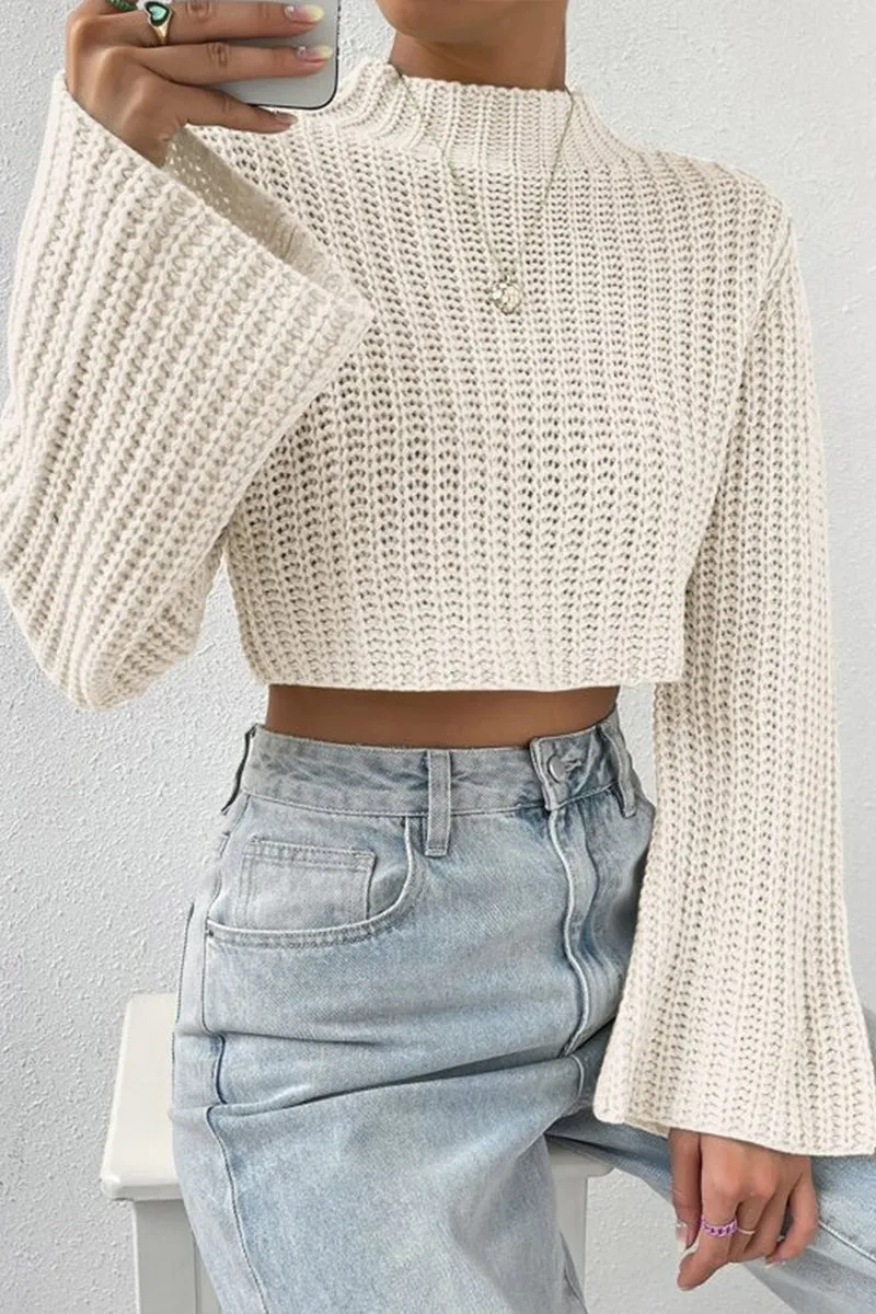 HWR1196 Cropped Bell Sleeve Sweater