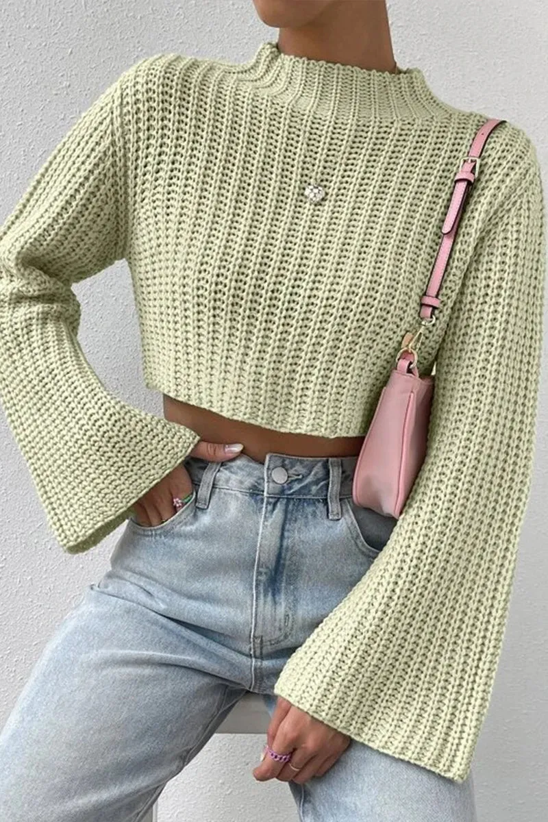 HWR1196 Cropped Bell Sleeve Sweater