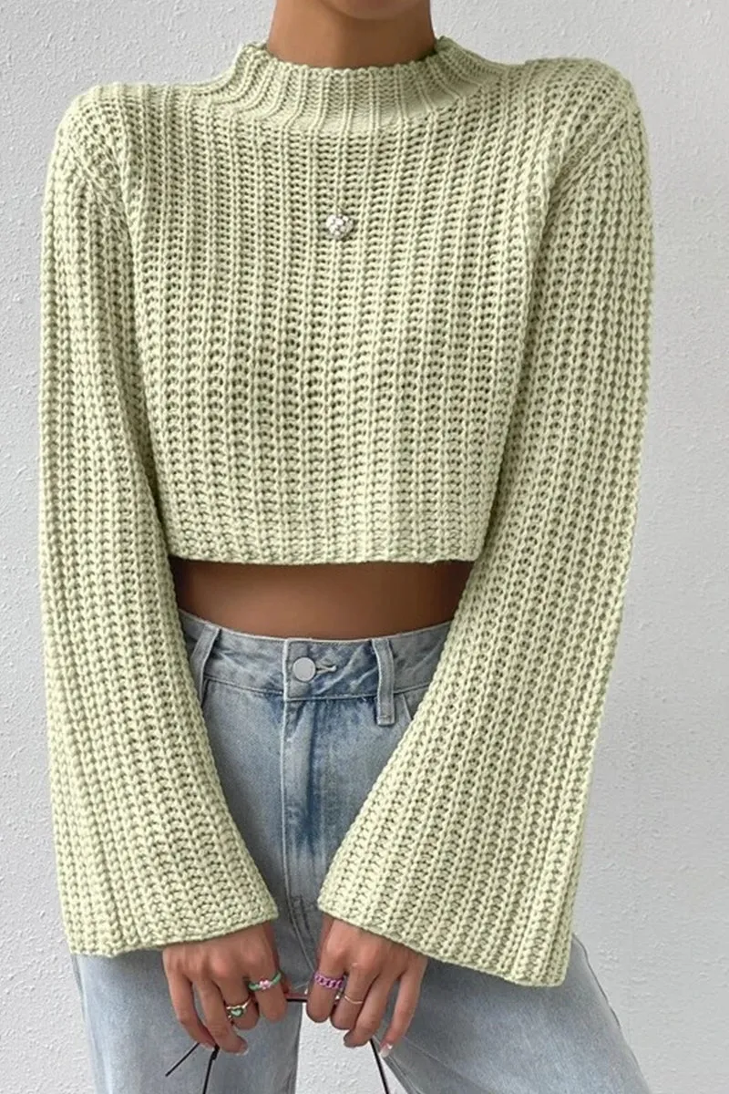 HWR1196 Cropped Bell Sleeve Sweater