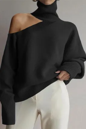 HWR1203 Asymmetrical Off-Shoulder Sweater