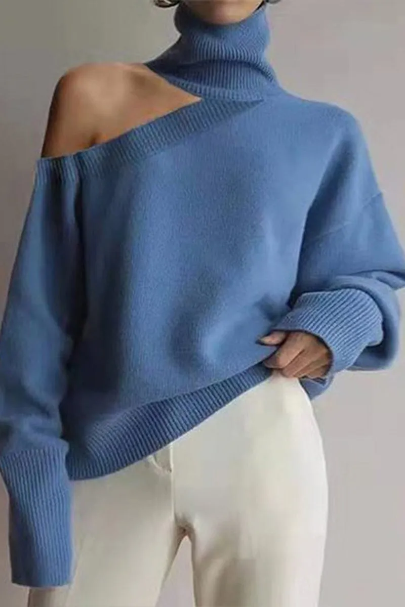 HWR1203 Asymmetrical Off-Shoulder Sweater