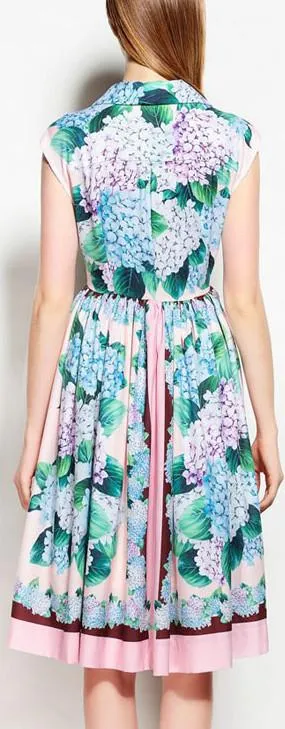 Hydrangea Print Sleeveless Shirt-Dress