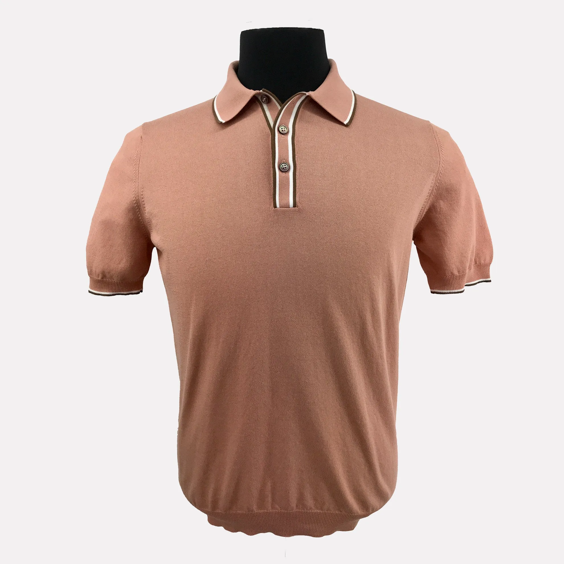 Italian Made Cotton Polo With Tipping / Salmon