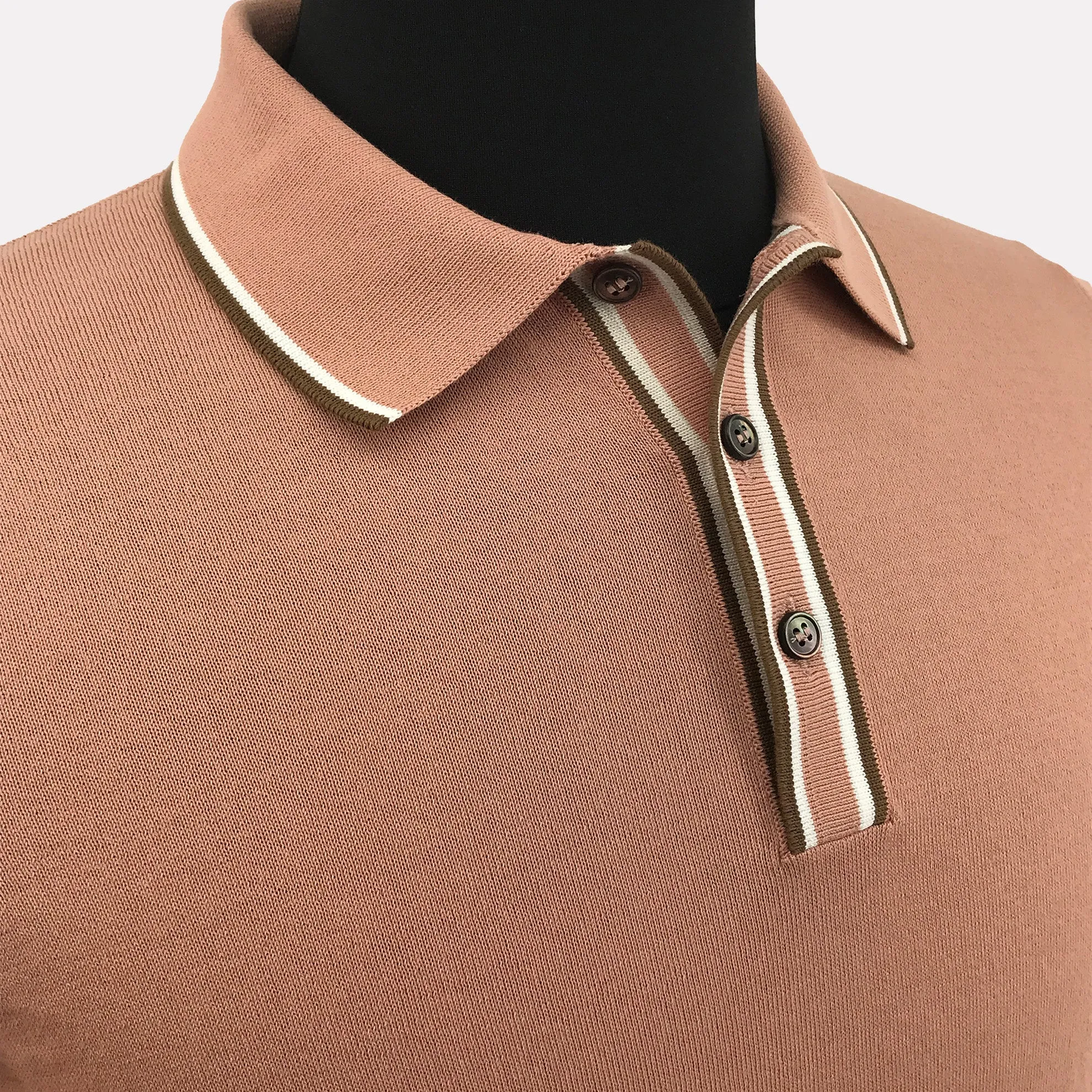 Italian Made Cotton Polo With Tipping / Salmon