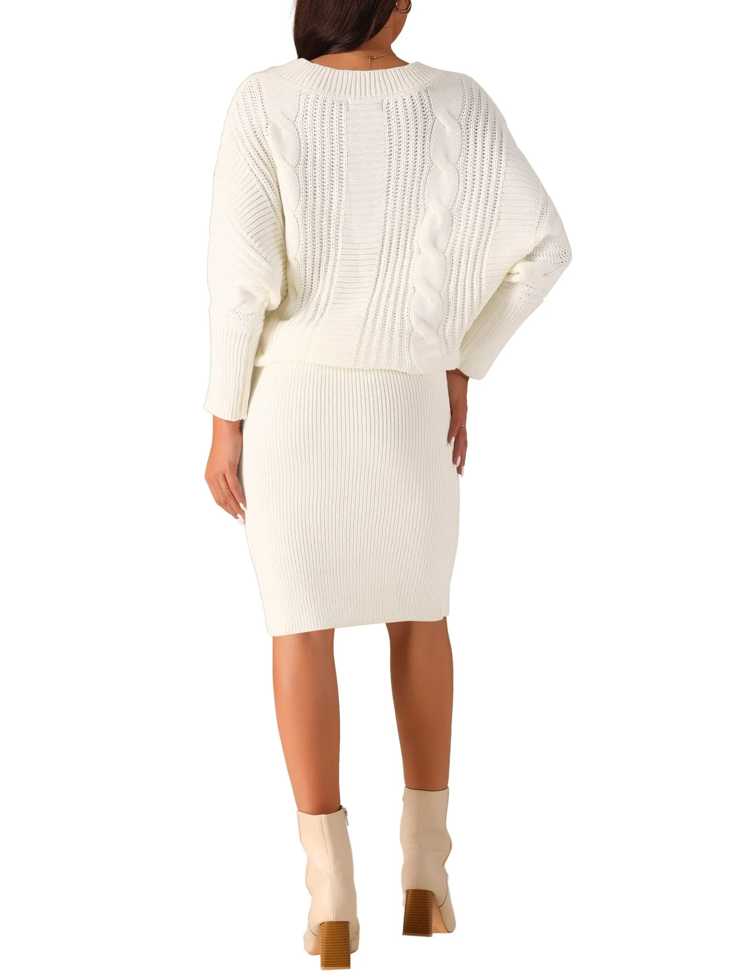 Ivyshape | Batwing Sleeve Sweater Dress Cable Knit Chunky Bodycon Pullover Mini Dress