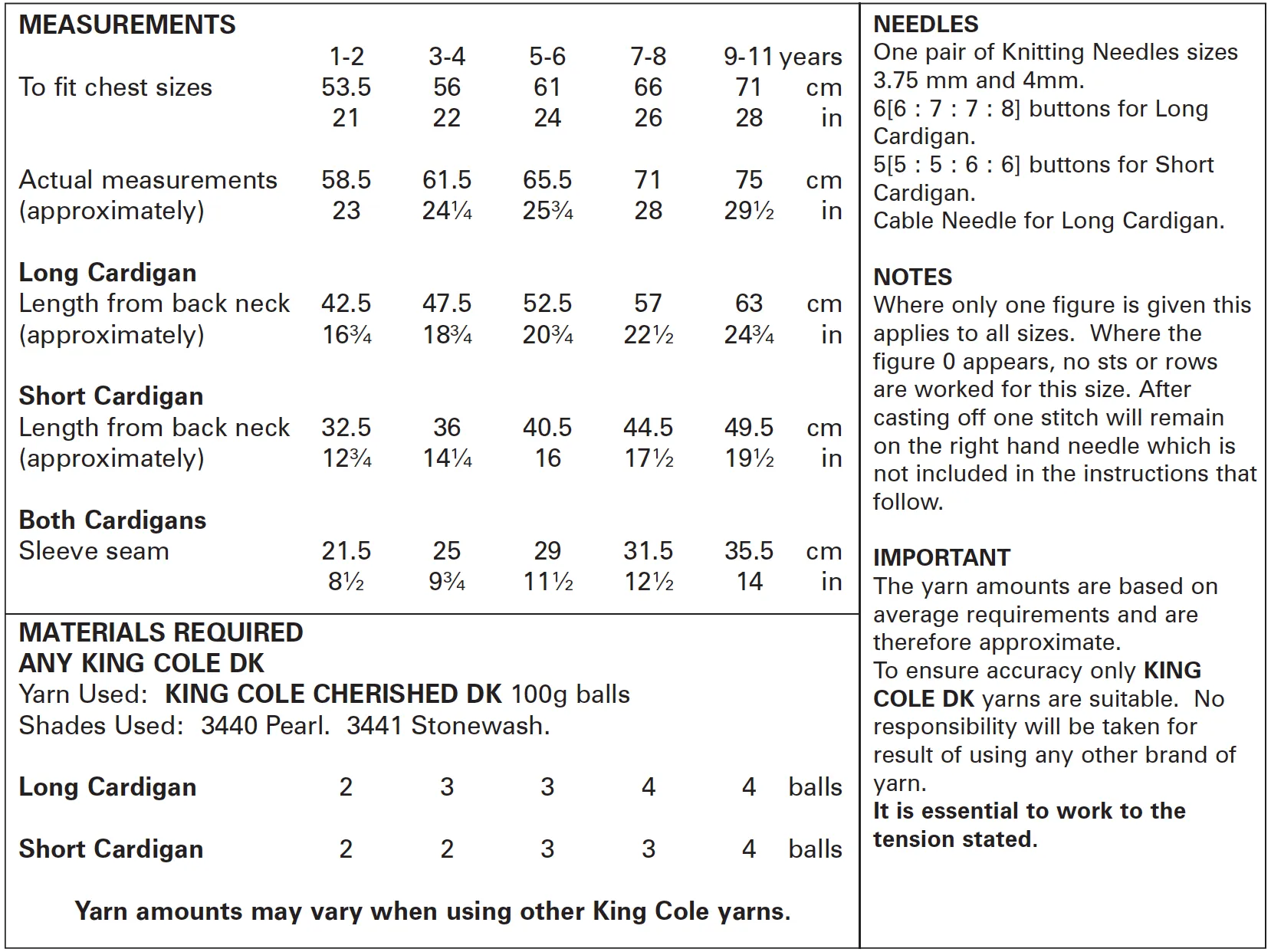 King Cole 5587 Double Knitting Pattern - Easy Knit - DK Cardigans (1 to 11 years)