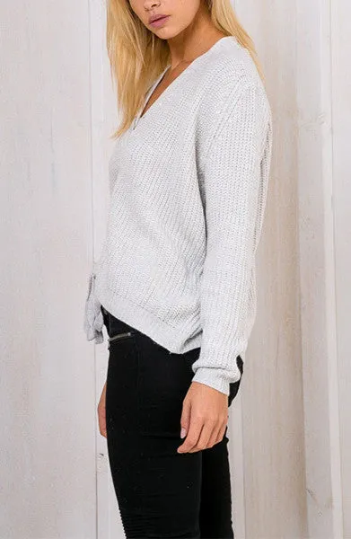 Lace Up Loose Sweater With V-Neck