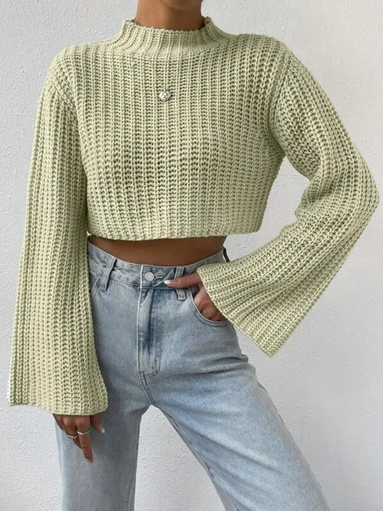 Lara - Women's cropped sweater with bell sleeves