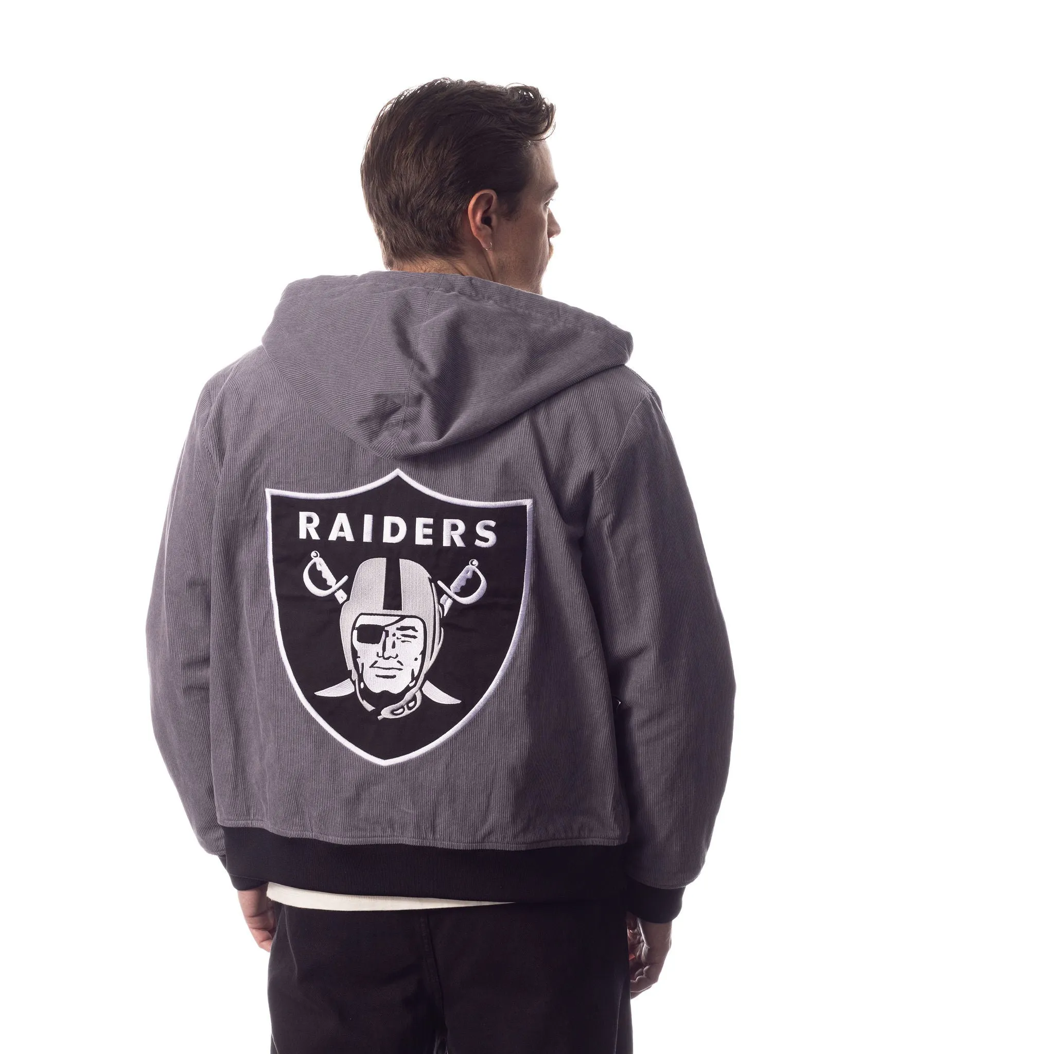 Las Vegas Raiders Unisex Corduroy Full Zip Bomber - Grey