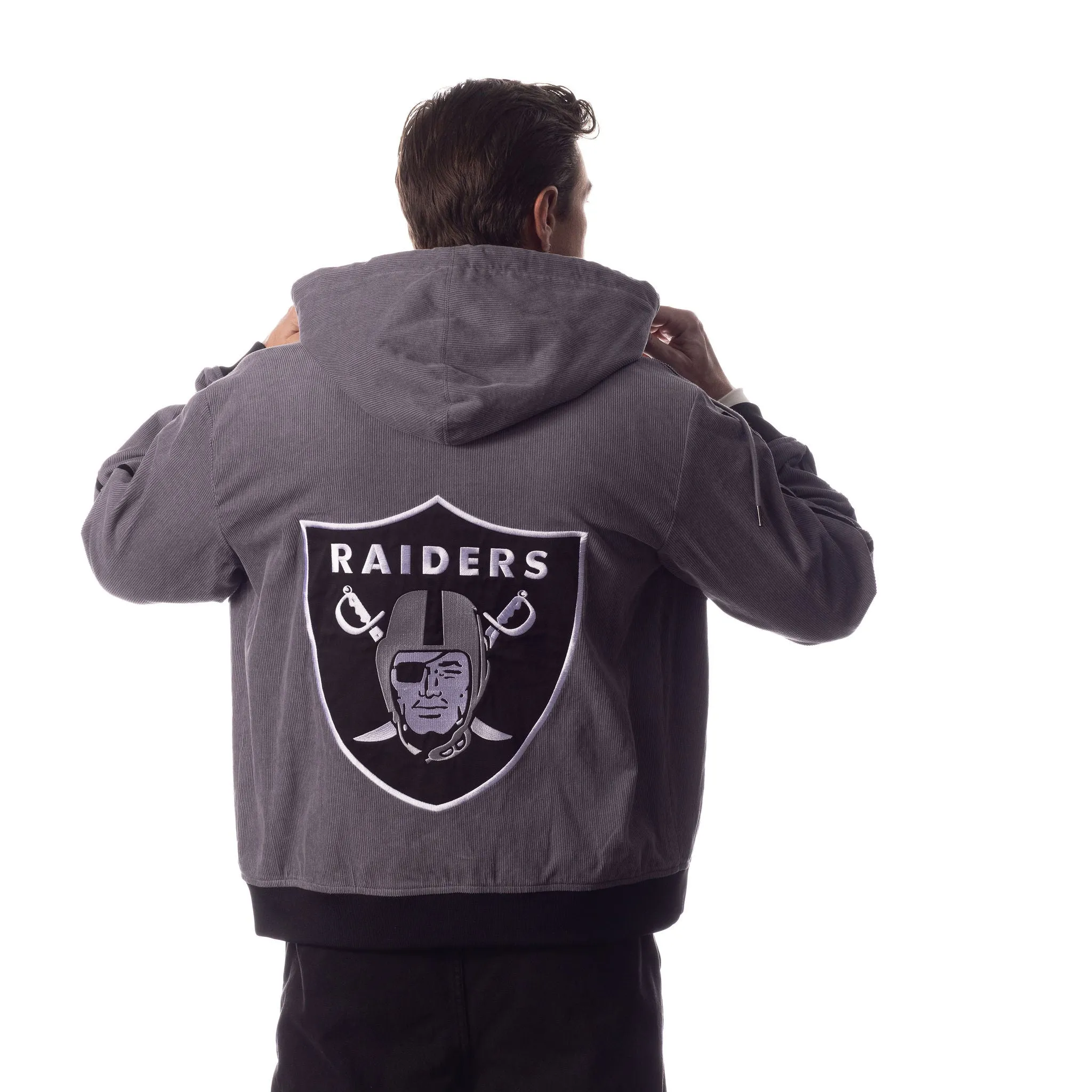 Las Vegas Raiders Unisex Corduroy Full Zip Bomber - Grey